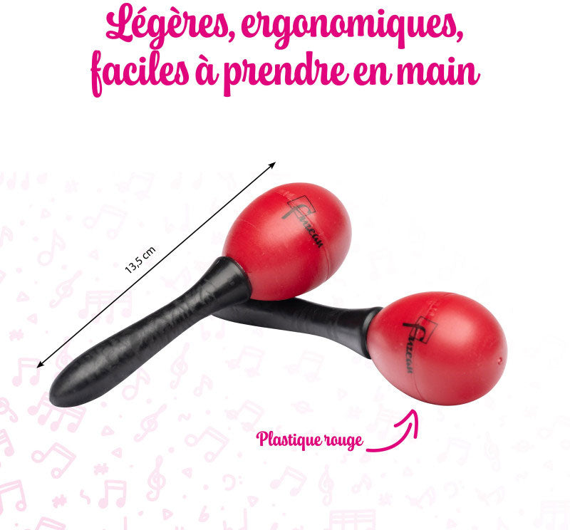 2 paia di maracas sonore in plastica rossa e nera