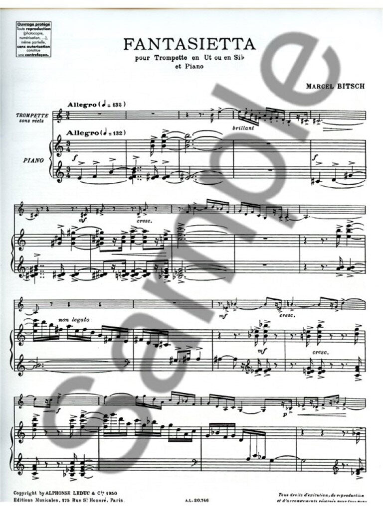 Bitsch M. - Fantasietta - Trompette & Piano