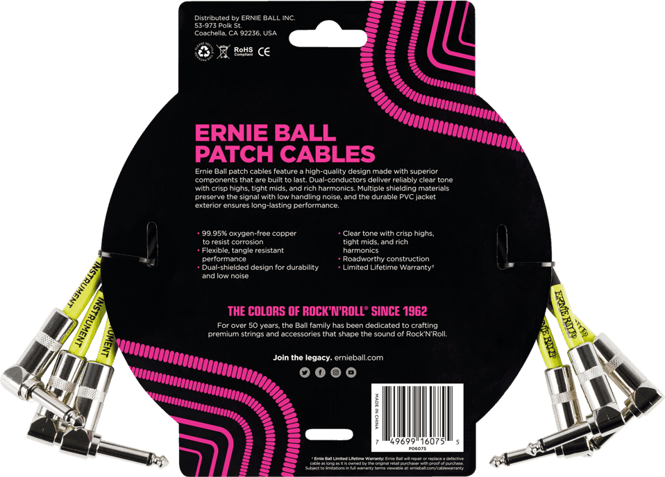 Cavi Patch per Strumento Pack da 3 - Angolato - 30CM Nero