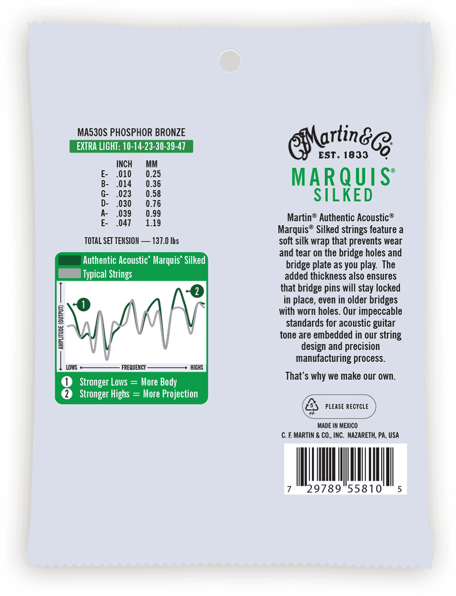 MA530S AUTHENTIC SILKED EXTRA LIGHT 92/8 PHOSPHOR BRONZE EX. LIGHT 10-14-23-30-39-47