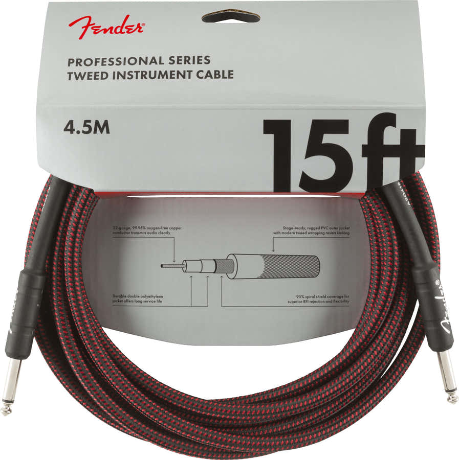 PROFESSIONAL INSTRUMENT CABLE 15' RED TWEED