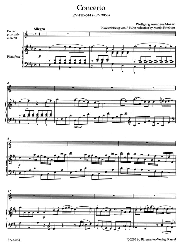 Moz W.A. - Concerto N°1 In Re Maggiore Kv 412 + 514 (386D) Per Corno E Orchestra - Corno Pianoforte