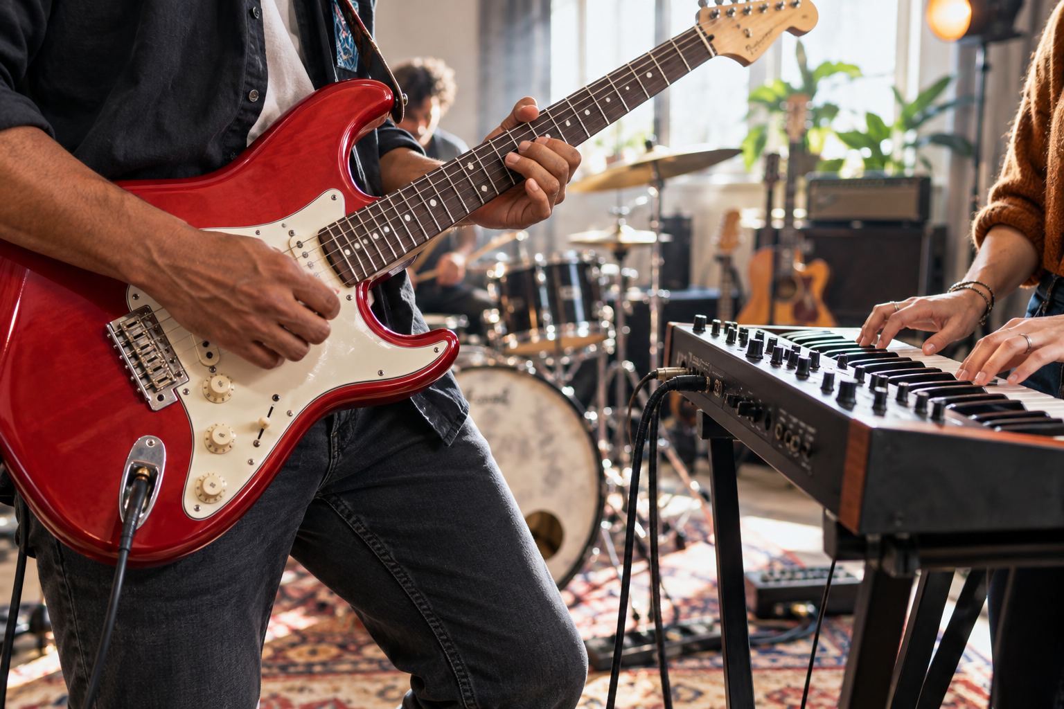 Musicisti che suonano la chitarra e la tastiera